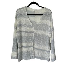 BKE Sweater Size S Blue Cream Striped Open Weave Lightweight Long Sleeve V-Neck